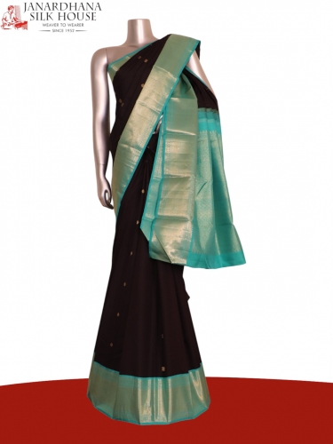 Pure Handloom Butta Contrast Kanjeevaram Silk Saree